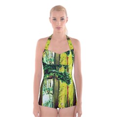 Old Tree And House With An Arch 8 Boyleg Halter Swimsuit  by bestdesignintheworld