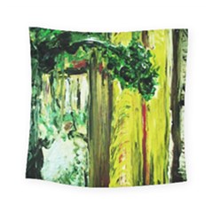 Old Tree And House With An Arch 8 Square Tapestry (small) by bestdesignintheworld