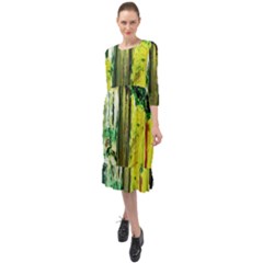 Old Tree And House With An Arch 8 Ruffle End Midi Chiffon Dress