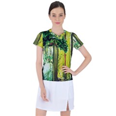 Old Tree And House With An Arch 8 Women s Sports Top