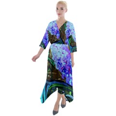 Lilac And Lillies 1 Quarter Sleeve Wrap Front Maxi Dress