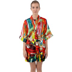 Red Aeroplane 2 Half Sleeve Satin Kimono  by bestdesignintheworld