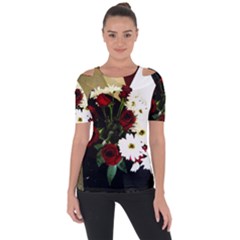 Roses 1 2 Shoulder Cut Out Short Sleeve Top by bestdesignintheworld