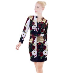 Roses 1 2 Button Long Sleeve Dress by bestdesignintheworld