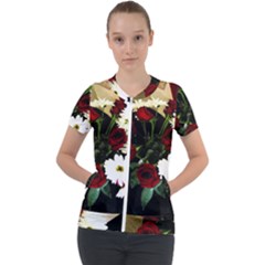 Roses 1 2 Short Sleeve Zip Up Jacket by bestdesignintheworld