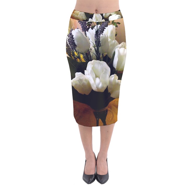 Tulips 1 3 Velvet Midi Pencil Skirt