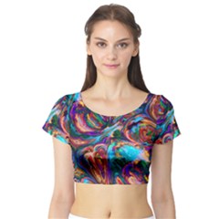 Seamless Abstract Colorful Tile Short Sleeve Crop Top