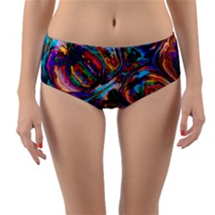 Seamless Abstract Colorful Tile Reversible Mid-waist Bikini Bottoms