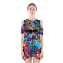 Seamless Abstract Colorful Tile Shoulder Cutout One Piece Dress