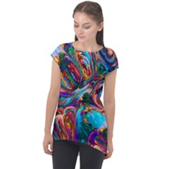 Seamless Abstract Colorful Tile Cap Sleeve High Low Top