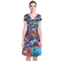 Seamless Abstract Colorful Tile Short Sleeve Front Wrap Dress View1