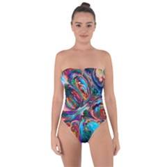 Seamless Abstract Colorful Tile Tie Back One Piece Swimsuit