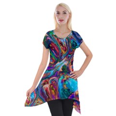 Seamless Abstract Colorful Tile Short Sleeve Side Drop Tunic