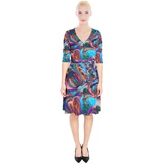 Seamless Abstract Colorful Tile Wrap Up Cocktail Dress by HermanTelo