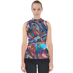 Seamless Abstract Colorful Tile Mock Neck Shell Top