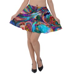 Seamless Abstract Colorful Tile Velvet Skater Skirt