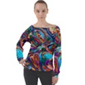 Seamless Abstract Colorful Tile Off Shoulder Long Sleeve Velour Top View1