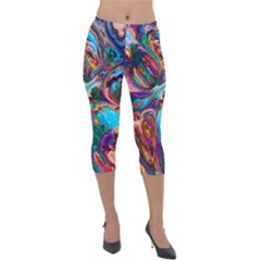 Seamless Abstract Colorful Tile Lightweight Velour Capri Leggings 