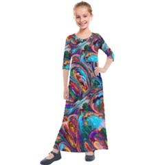 Seamless Abstract Colorful Tile Kids  Quarter Sleeve Maxi Dress by HermanTelo