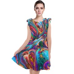 Seamless Abstract Colorful Tile Tie Up Tunic Dress