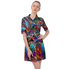 Seamless Abstract Colorful Tile Belted Shirt Dress