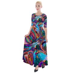 Seamless Abstract Colorful Tile Half Sleeves Maxi Dress