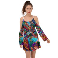 Seamless Abstract Colorful Tile Kimono Sleeves Boho Dress by HermanTelo