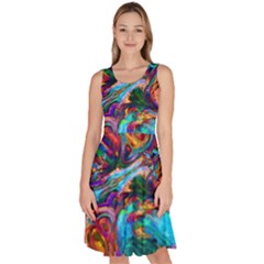 Seamless Abstract Colorful Tile Knee Length Skater Dress With Pockets