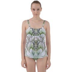 Fractal Delicate White Background Twist Front Tankini Set