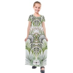 Fractal Delicate White Background Kids  Short Sleeve Maxi Dress