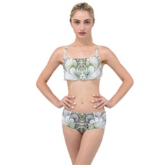 Fractal Delicate White Background Layered Top Bikini Set by HermanTelo