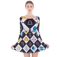 Zodiac Astrology Horoscope Long Sleeve Velvet Skater Dress by HermanTelo