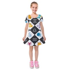 Zodiac Astrology Horoscope Kids  Short Sleeve Velvet Dress by HermanTelo