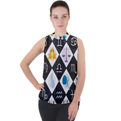 Zodiac Astrology Horoscope Mock Neck Chiffon Sleeveless Top