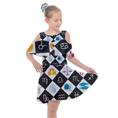 Zodiac Astrology Horoscope Kids  Shoulder Cutout Chiffon Dress