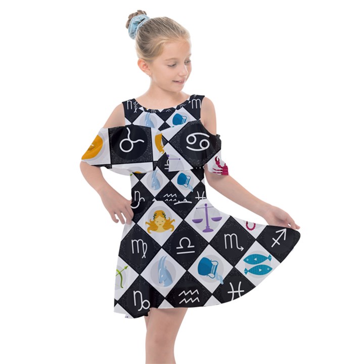 Zodiac Astrology Horoscope Kids  Shoulder Cutout Chiffon Dress