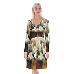 Tulips 1 3 Long Sleeve Velvet Front Wrap Dress