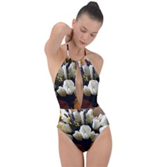 Tulips 1 3 Plunge Cut Halter Swimsuit by bestdesignintheworld