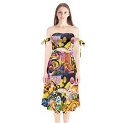 Alice Walk 1 2 Shoulder Tie Bardot Midi Dress by bestdesignintheworld