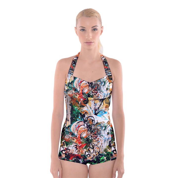 Lilies In A Vase 1 2 Boyleg Halter Swimsuit 