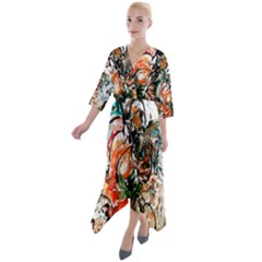 Lilies In A Vase 1 2 Quarter Sleeve Wrap Front Maxi Dress by bestdesignintheworld