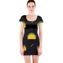 Festive Seamless Pattern With National Taco Food Short Sleeve Bodycon Dress by Wegoenart