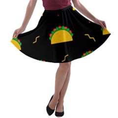 Festive Seamless Pattern With National Taco Food A-line Skater Skirt by Wegoenart