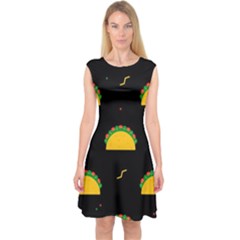 Festive Seamless Pattern With National Taco Food Capsleeve Midi Dress by Wegoenart