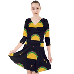 Festive Seamless Pattern With National Taco Food Quarter Sleeve Front Wrap Dress by Wegoenart