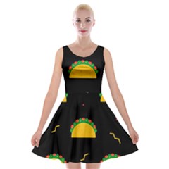 Festive Seamless Pattern With National Taco Food Velvet Skater Dress by Wegoenart