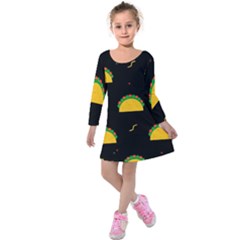 Festive Seamless Pattern With National Taco Food Kids  Long Sleeve Velvet Dress by Wegoenart