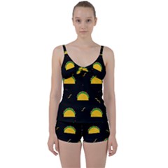 Festive Seamless Pattern With National Taco Food Tie Front Two Piece Tankini by Wegoenart