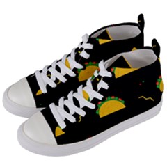 Festive Seamless Pattern With National Taco Food Women s Mid-top Canvas Sneakers by Wegoenart