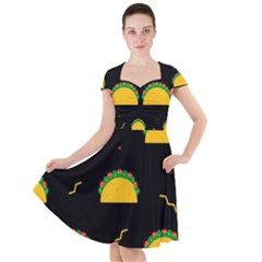 Festive Seamless Pattern With National Taco Food Cap Sleeve Midi Dress by Wegoenart